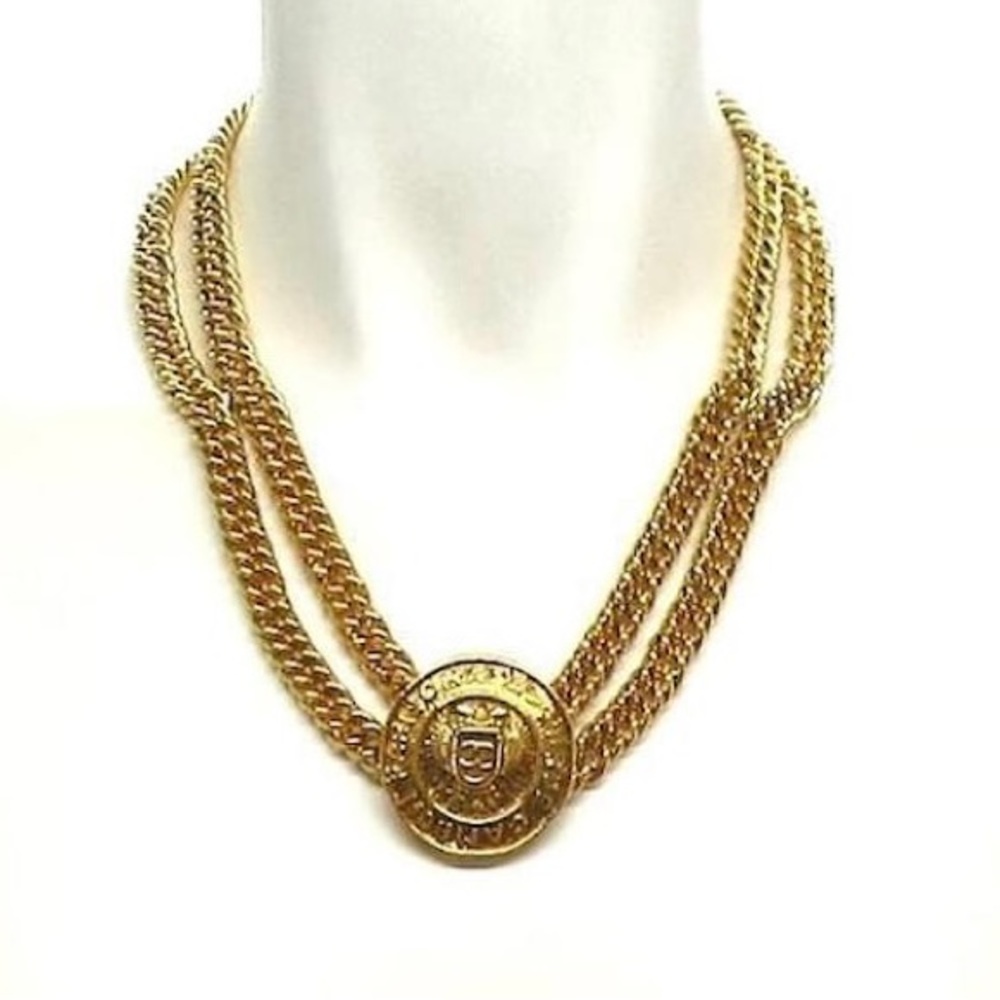 Vintage 31 Rue Cambon medallion double chain necklace 16” Chanel